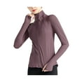 thumbnail image 3 of Genuiskids Women's Yoga Coat Running Track Cycling Workout Jacket Solid Color Long Sleeve Side Pockets Mock Neck Front Zipper Slim Fit Sports Jacket Outerwear, 3 of 5