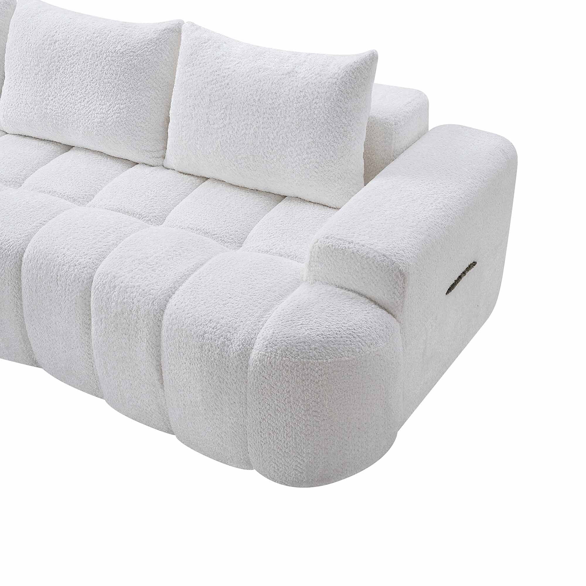 Lunale 100" Curved Boneless Sofa, 3-Seater Cloud Couch, No Assembly Required, Modern Floor Sofa for Living Room, White