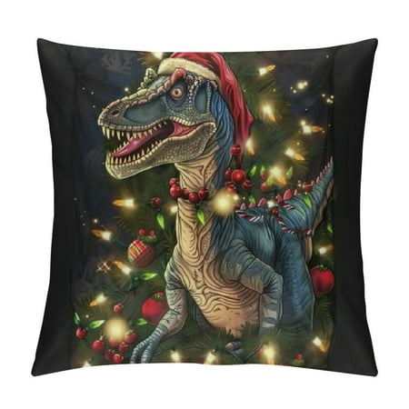 Orinice Dinosaur Christmas Garland Graphic Decorative Pillow Cover for Home Couch Living Room Bed Sofa - Aesthetic Decor for Men Women Boys Girls - 1PC 18x18in