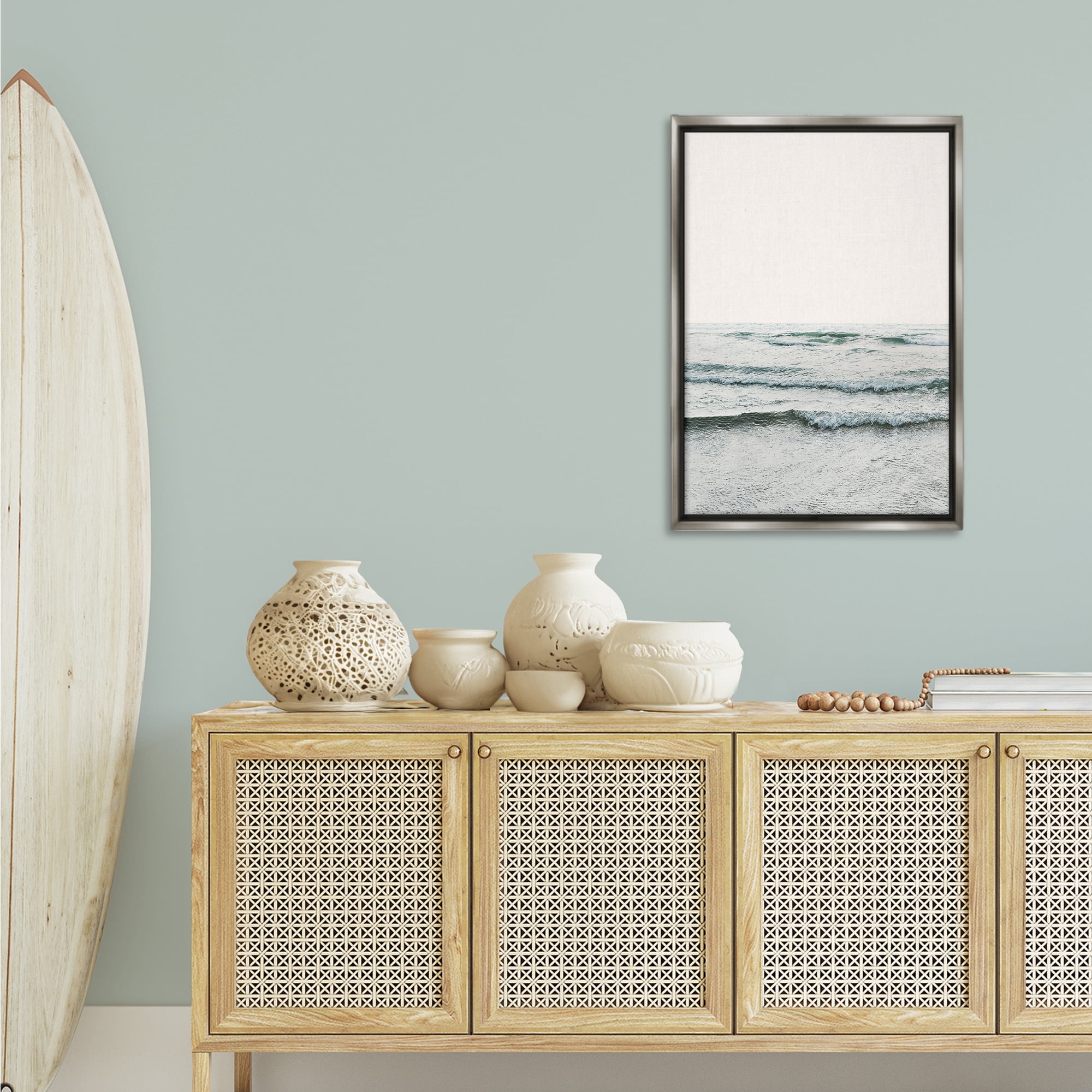 Stupell Industries Rippling Ocean Tide Nautical & Beach Photography Gray Floater Framed Canvas Art Print Wall Art, 21 x 31