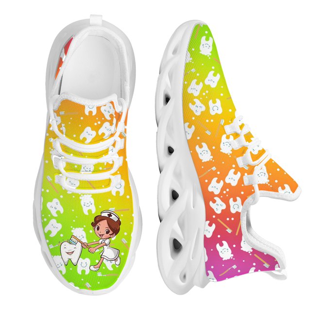 Zapatillas de malla con estampado de dientes y enfermera para mujer, transpirables, antideslizantes, con plataforma, informales, para tenis