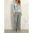 thumbnail image 3 of KelaJuan Women Fall Pants Outfits Print V-Neck Long Sleeve Buttons Knit Sweater Cardigan Wide-Leg Pants 2 Pieces Clothes Set, 3 of 6