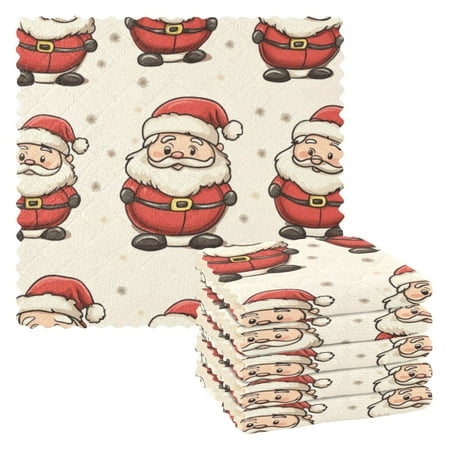 

6 Pieces of Kitchen Towels 11x11Inch Kitchen Dish Cloths Kitchen Dish Towels Reuseable Cleaning Cloths Cartoon Santa Claus