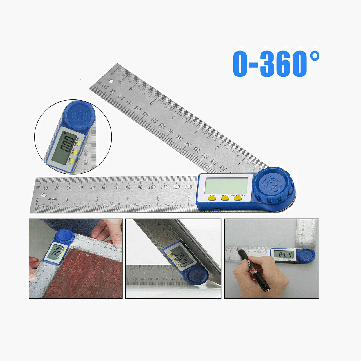 8" Electronic Digital Angle Finder Protractor Goniometer LED 360° w/ Batteries 