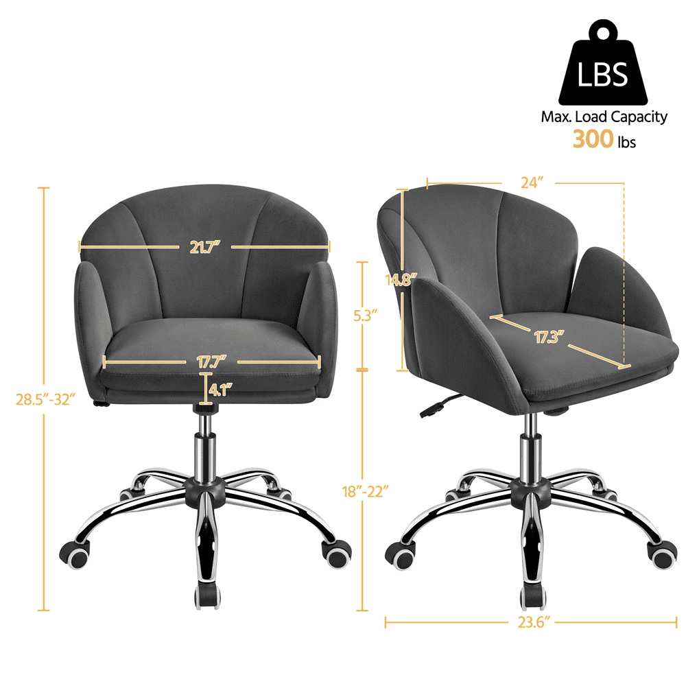 Yaheetech Modern Velvet Desk Chair for Home Office, Set of 2, Dark Gray