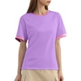 thumbnail image 2 of Lixiuxyad Women's Casual Fashion Loose Pullover Solid Color Matching Color Round Neck Short Sleeved T Shirt Loose Fit,Purple L, 2 of 6