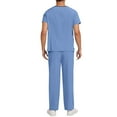 thumbnail image 3 of Domuza Men Scrub Set Loose Fit Short Sleeve V-Neck Solid Color Top & Straight Leg Pants Comfort Soft Stretch Medical Workwear with Pockets Sky Blue S, 3 of 3