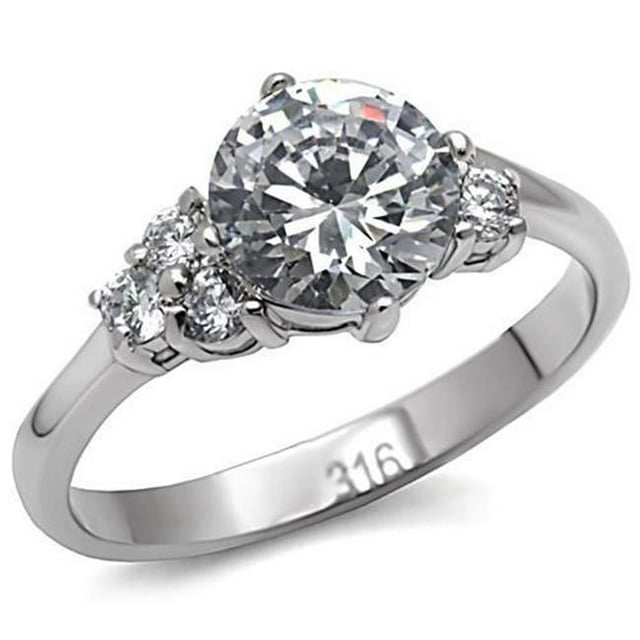 Bague pour Femmes en Acier Inoxydable Poli avec AAA Grade CZ en Clair - Taille 9
