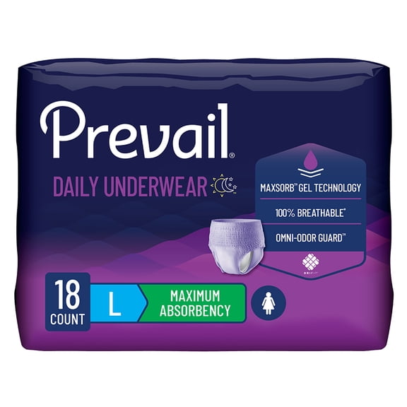 Prevail Daily Underwear Disposable Underwear Female Pull On with Tear Away Seams Large, PWC-513/1, 69, 18 Ct