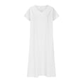 thumbnail image 4 of CIENVNSTG Dresses for Women Summer Short Sleeve V Neck Maxi Dress Plus Size Loose Casual Flowy Swing A Line Beach Sundress White 3XL, 4 of 6