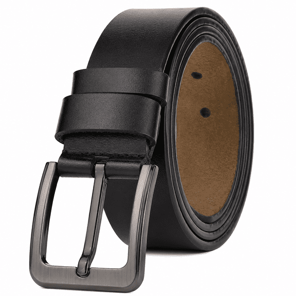 Men's Big and Tall Leather Belt, 1.38" Wide Pin Buckle Belt, Double-Layer Cowhide Belt for Jeans and Dress Pants, Waist 33"-61", Black or Brown - TRISJEM