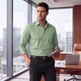 thumbnail image 6 of Mens Dress Shirt Long Sleeve Casual Green Button-Up Shirt with Inner Contrast Formal Business, 6 of 11