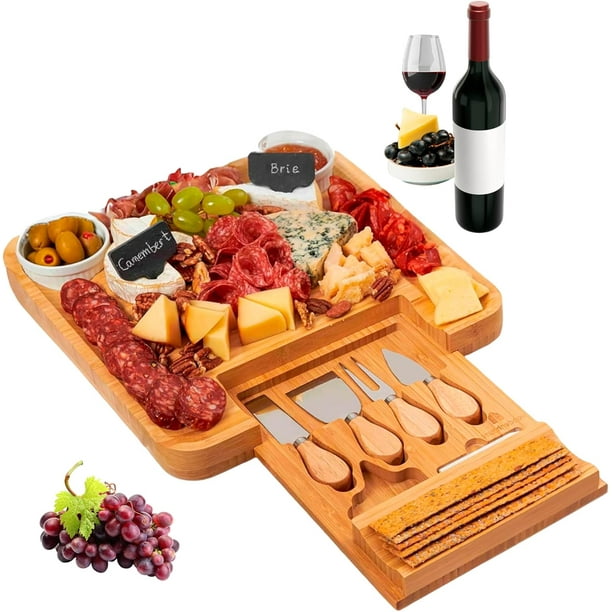 Tabla de Quesos Bluelander, Juego de Tablas y Cuchillos, Diseño Cuadrado, Bambú