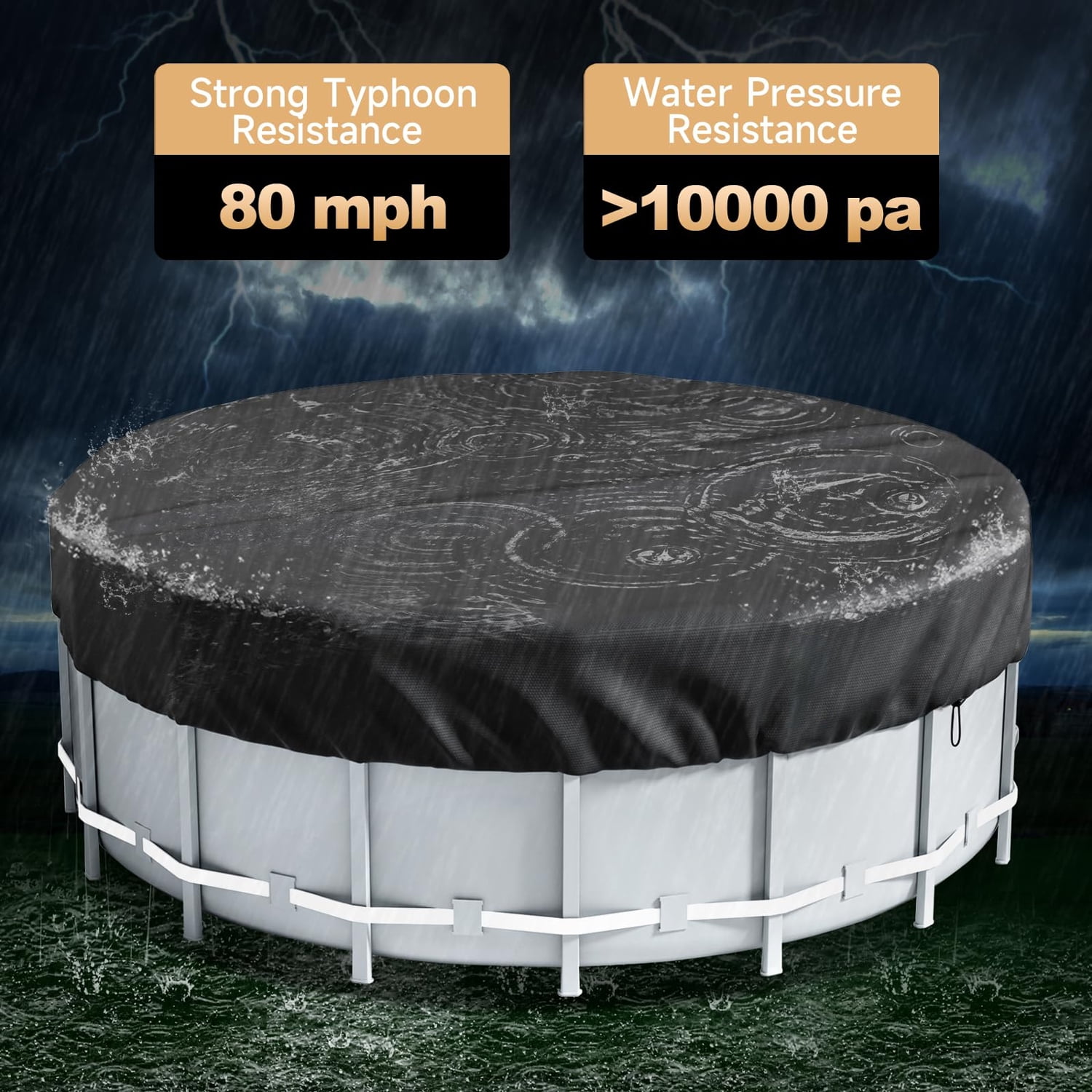 WIKCOVER 12Ft Round Pool Cover, Covers for Above Ground Pools, Inflatable Pool Cover Protector with Pool Accessories, Above Ground Pool Cover, Waterproof and Dustproof Swimming Pool Covers, Black
