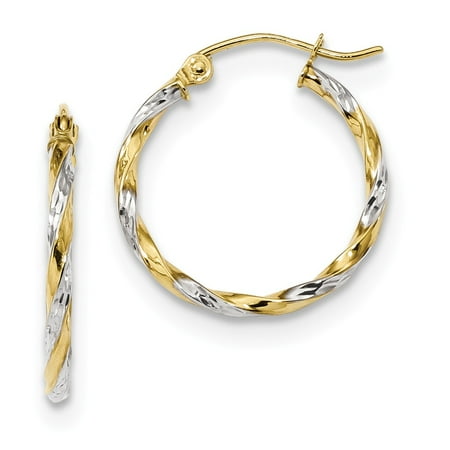 10k Yellow and White Gold Two Tone Hollow Twisted Hoop Earrings (19.7mm x 21.3mm)