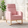 thumbnail image 3 of Teddy Fabric & PU Upholstered Nursery Rocking Chair with Adjustable Footrest, Two Side Pockets, High Backrest & Solid Wooden Legs, Comfortable Glider Armchair for Nursery, Living Room, Bedroom, 3 of 7