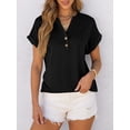 thumbnail image 4 of ANRABESS Womens Short Sleeve Henley Tops V Neck Dressy Casual Blouses Summer Trendy Tee Shirts 2026 Vacation Fashion Clothes Black L, 4 of 8