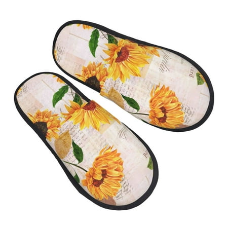 

KLL sunflower Slippers For Women Men House Slip On Indoor Outdoor Bedroom Furry Fleece Lined Ladies Comfy Anti-Skid Rubber Hard Sole-Medium