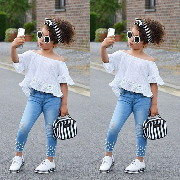 Toddler Kids Baby Girls Tops T-shirt Denim Hot Pants Jeans Clothes Set White 4-5 Years - Walmart.com