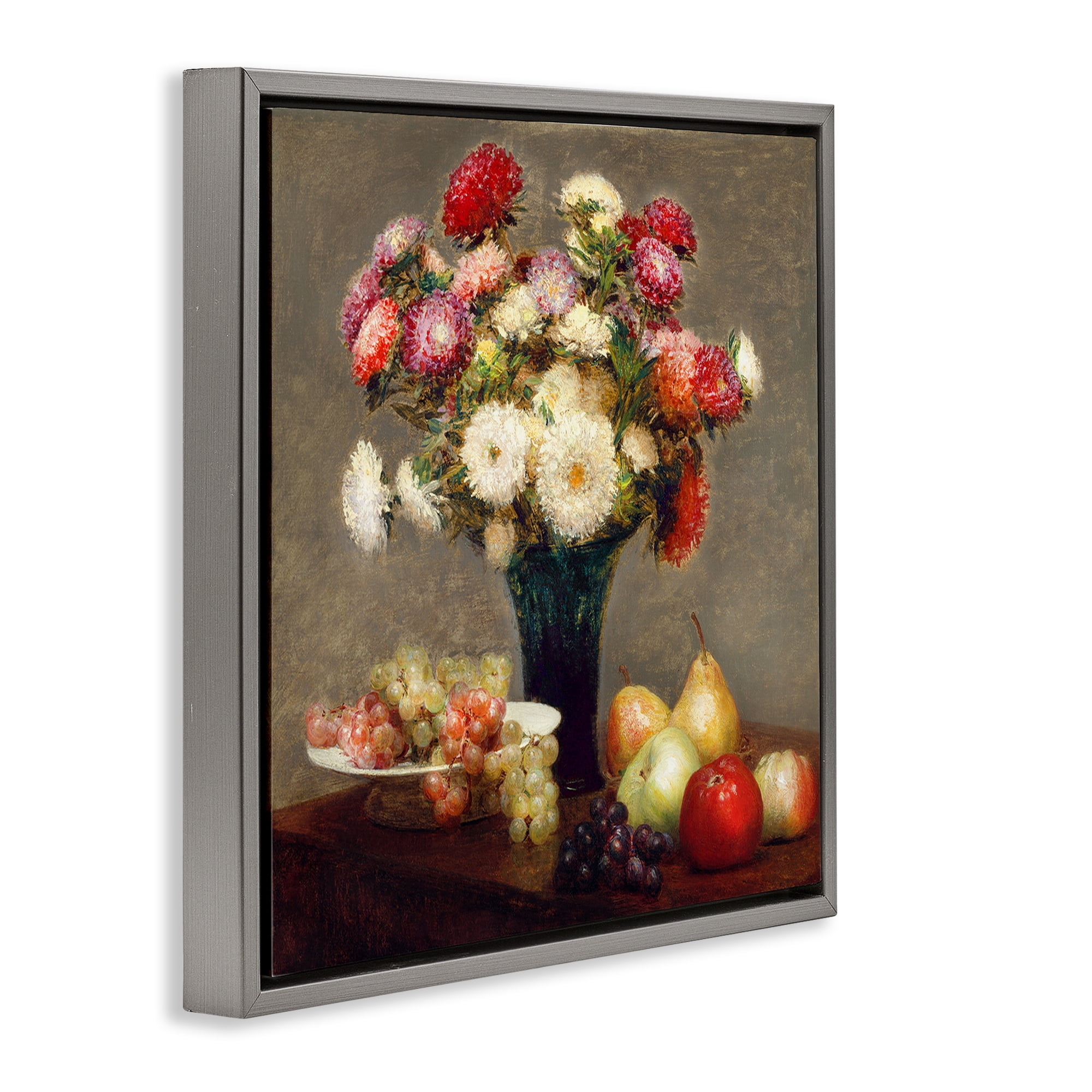 Stupell Industries Fruit & Asters Still Life Gray Framed Floater Canvas Wall Art, design by CAD Designs