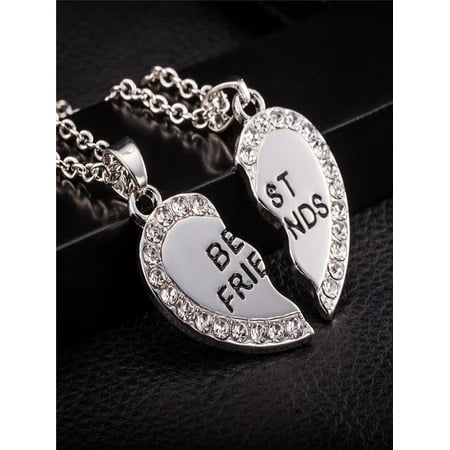 - Best Friend Printed Unisex Heart Pendant Necklace Jewelry Chain