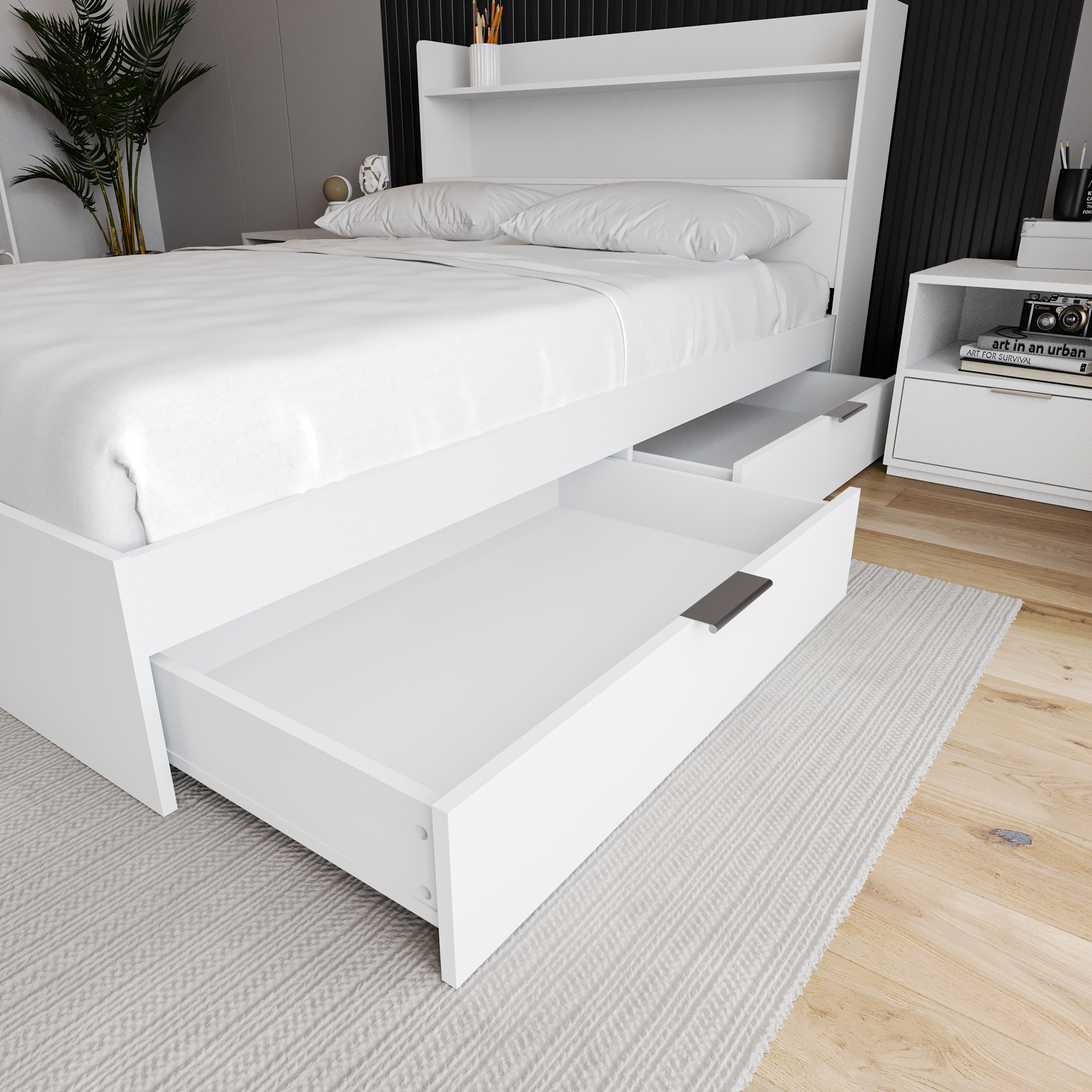 Nexera Hunter Full Size 2-Drawer Storage Bed Frame, White