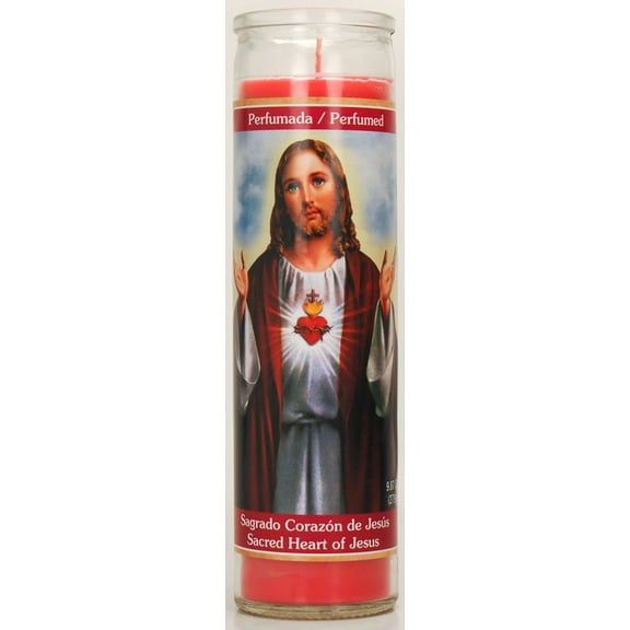 Prayer Candle Sacred Heart Strawberry Red Wax 8 inch