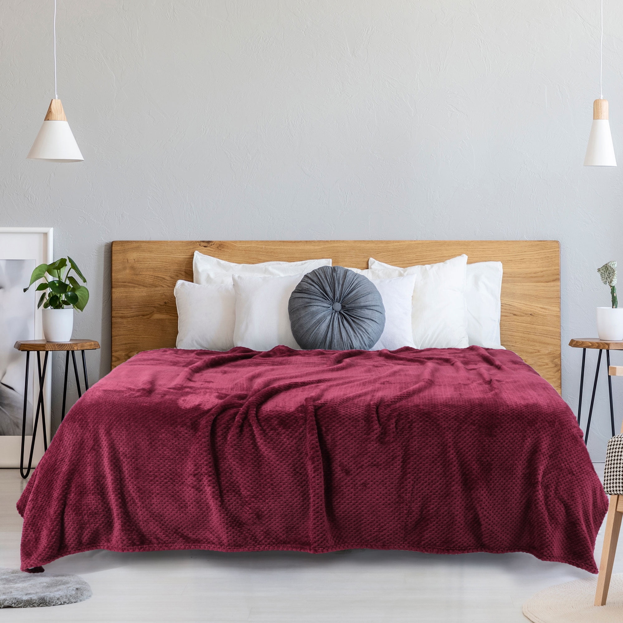 Unique Bargains Soft Flannel Fleece Velvet Blanket Burgundy 60" x 78"