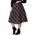 thumbnail image 4 of Unique Bargains Women's Plus Size Velvet A Line Knee Length Plaid Print Flare Skirt, 4 of 6