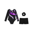 thumbnail image 4 of Miutii Gymnastics Leotards with Shorts for Girls Kids Biketard Tumbling Outfits Deluxe Ballet Dance Bodysuit Black&Purple 14, 4 of 5