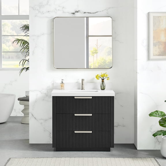 Santarem 36" Single Vanity in Oak Weathered Black with White Quartz Stone Top