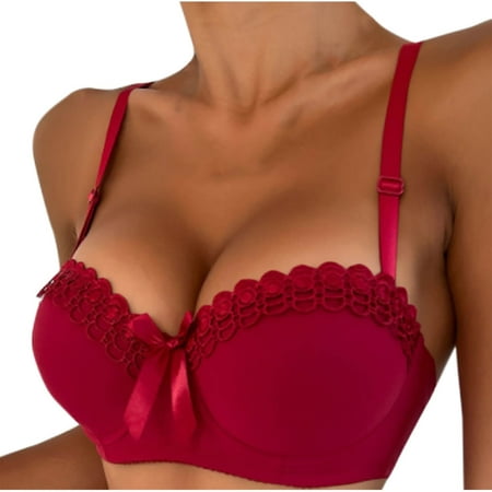 Hvot&aat Fashion Women Balconette Bowknot Bra Cute Lace Underwire Push Up Bras Removable Shoulder Strap Daily Bra