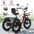 thumbnail image 3 of YEBEI Electric Tricycle for Adults Folding Folding Electric Trike Peak 1350W Motor Etrike with 48V15.6Ah Battery Differential 20MPH Pre-Assembled 90% 3 Wheels Eletric Bike with Two Baskets Red UL2849, 3 of 14