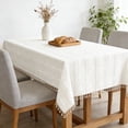 thumbnail image 4 of Polyester Tablecloth with Tassels and Embroidery, Decorative for Dining Room or Kitchen, Durable Washable Table Cover for Home or Restaurant, 55x36 Inch, 4 of 6