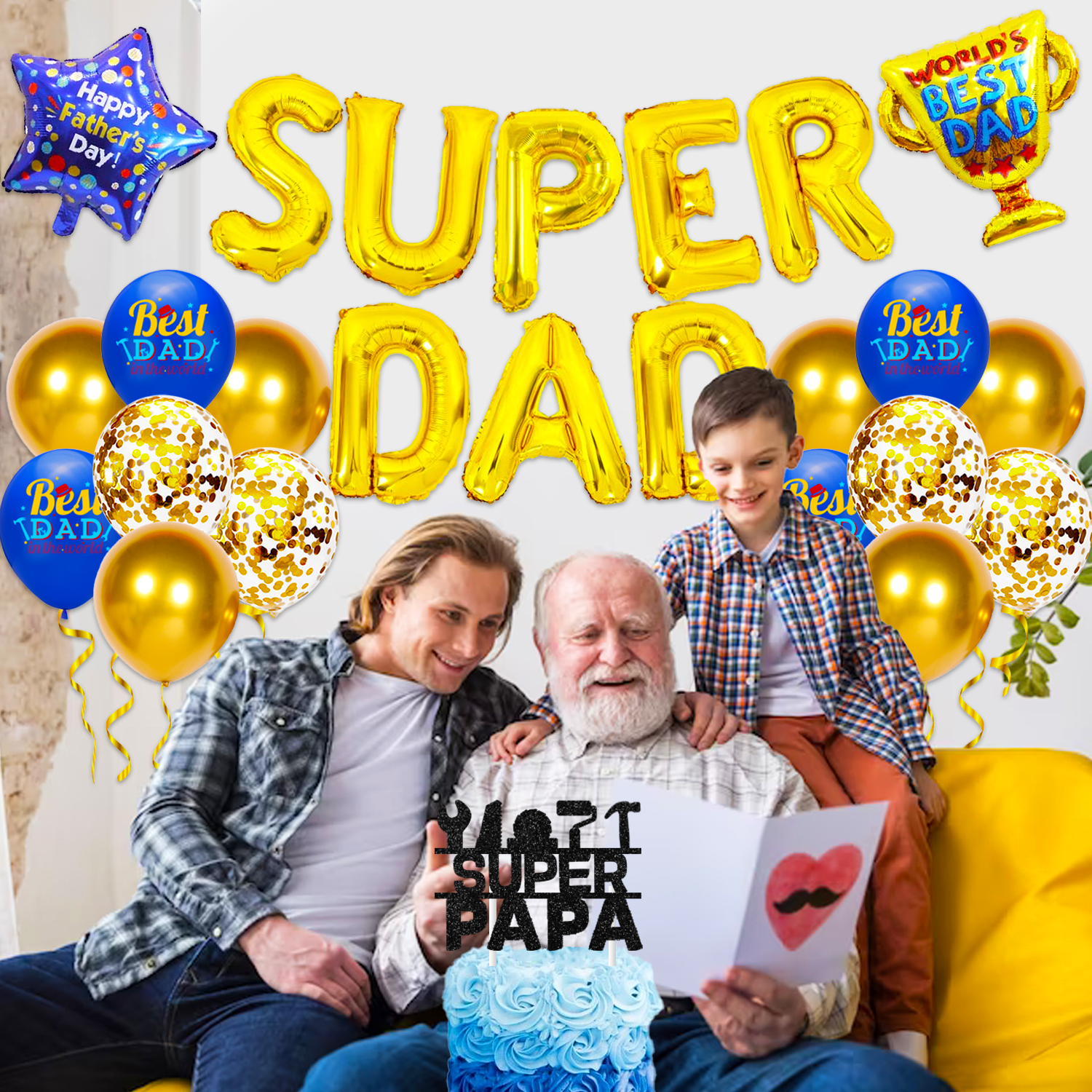 Happy Fathers Day Decorations - Super Dad Decorations for Father Birthday Party - World's Best Dad Banner and Best Dad Balloon - Super Dad Party Supplies for Home - image 3 of 6