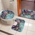 thumbnail image 5 of Purple Pink Flowers Bathroom Rugs Set Vintage Teal Mottled Wood Plant Non Slip Absorbent Soft Bath Mats 3 Piece Set with Bathroom Rug, U-Shaped Floor Mat, Toilet Seat Cover Small Size, 5 of 9