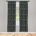 thumbnail image 4 of Ambesonne Vintage Window Curtains, Eastern Doodles, Each 28" W x 95" L, Dark Coral Aqua Yellow, 4 of 4