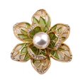 thumbnail image 1 of Broche de flor verde primavera Pin esqueleto cristal diamantes de imitación pétalo exquisito, 1 of 3