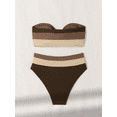 thumbnail image 3 of generic Women's Two Piece High Waisted Bikini Sets Color Block Strapless Bathing Suit Bandeau Swimsuits Brown XL, 3 of 5