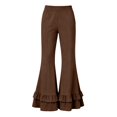 thumbnail image 4 of Women's High Waist Double Tier Ruffle Hem Flare Pants, Soft Bell Bottom Trousers with Pockets, Stretchy Casual Wide Leg Lounge Pants for Daily Wear Brown XXL, 4 of 4
