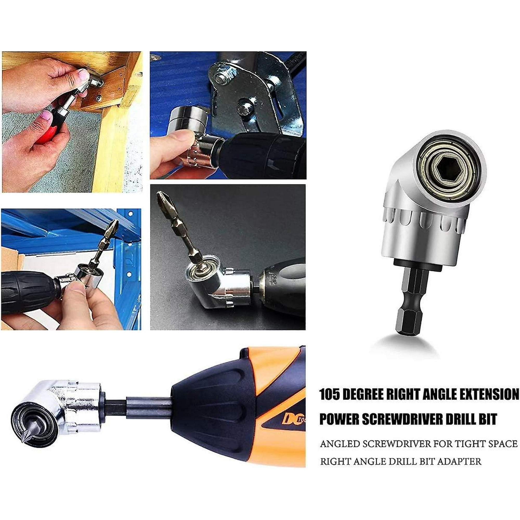 Right Angle Cordless Drill Attachment 105 Degree Right Angle Drill Bit Adapter 2pcs Angled Screwdriver For Tight Space long short silver Walmart