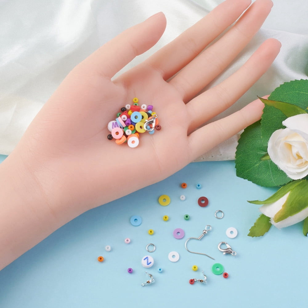 DIY Letter and Heishi Beaded Earring Bracelet Making Kit Including Polymer Clay Disc Glass Seed Initial Polymer Clay Beads: 84g/box