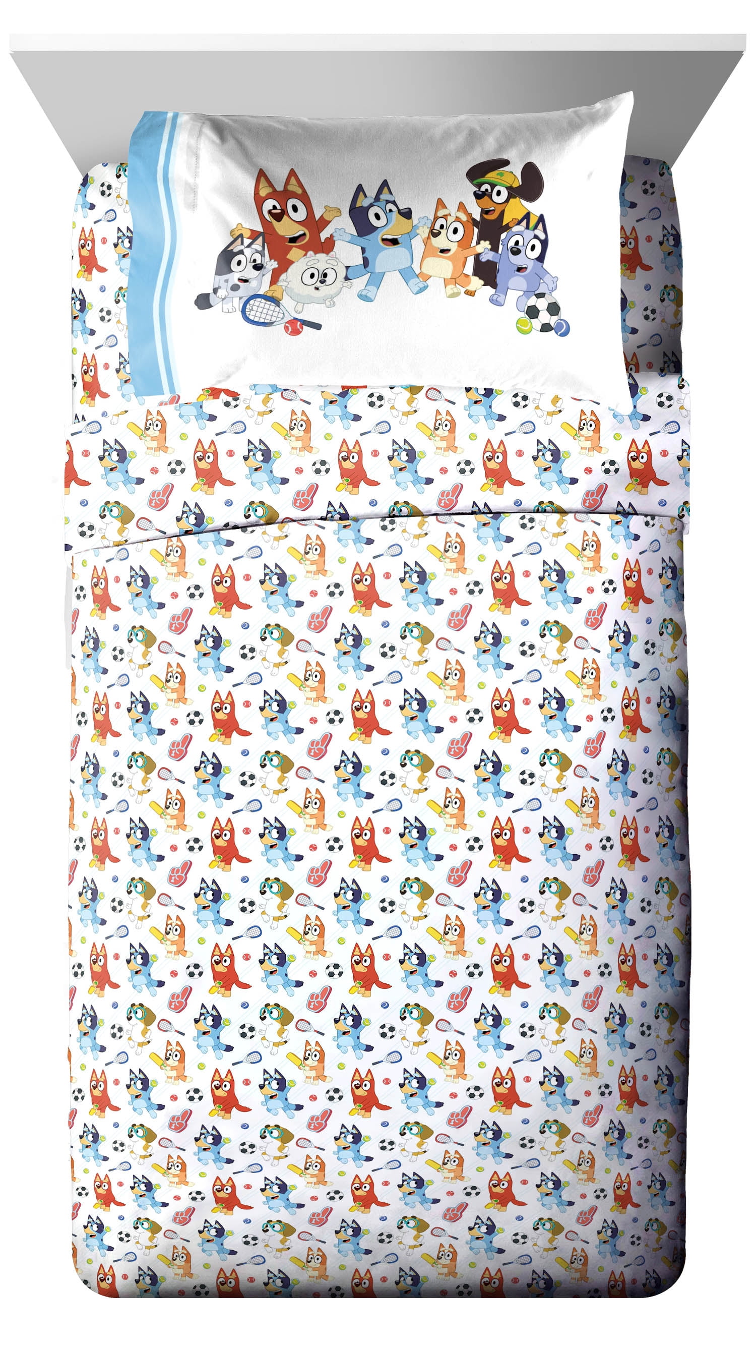 BBC Studio Bluey Lets Play Sports 5 Piece Twin Size Kids Comforter Set with Sham - Sports Bedding for Kids Bedroom