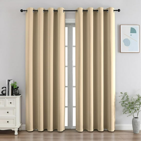 TEMOGU-Living Room Window Curtains - Thermal Insulated Energy Smart Blackout Grommet Curtains for Bedroom, 2 Panel Sets(52 x 84 Inch, Light Beige)