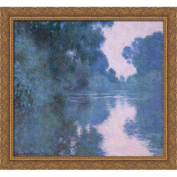 Morning on the Seine near Giverny 02 30x28 Large Gold Ornate Wood Framed Canvas Art by Claude Monet