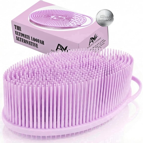 Avilana Silicone Body Scrubber Enhanced with Silver Infused Technology For Superior Cleanliness-Shower Brush (Style2-Pink)