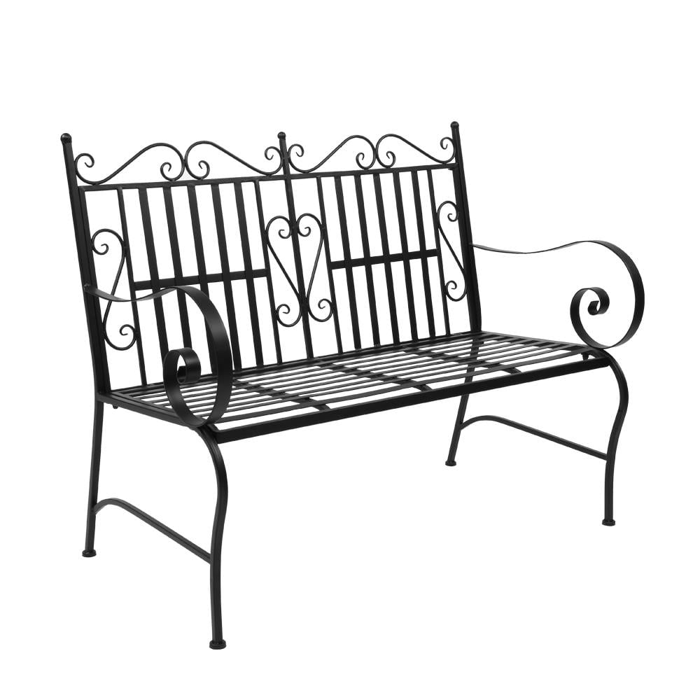 black wrought iron patio bench