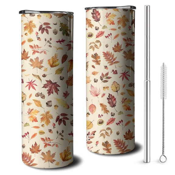 20oz Fall Leaves Skinny Tumblers Stainless Steel Tumbler with Lid and Straw,Vacuum Insulated Double Wall Travel Tumbler Cups with Cleaning Brush for Coffee,Tea