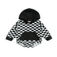 thumbnail image 1 of Bébé Filles Garçons Romper Damier Imprimé Patchwork à Capuche Manches Longues/manches Courtes Combinaisons avec Poches, 1 of 7