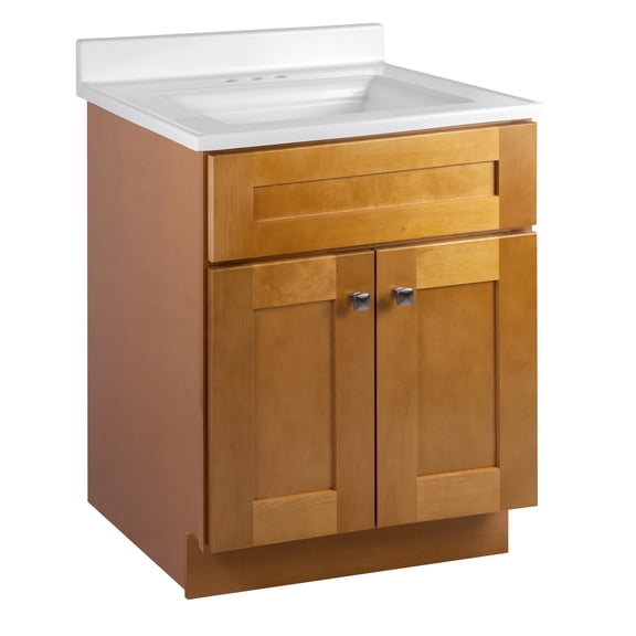 Design House 597856 Brookings Shaker 2-Door Bathroom Vanity with Cultured Marble 4 inch Centerset Solid White Top, Unassembled, 25x22, Modern Birch
